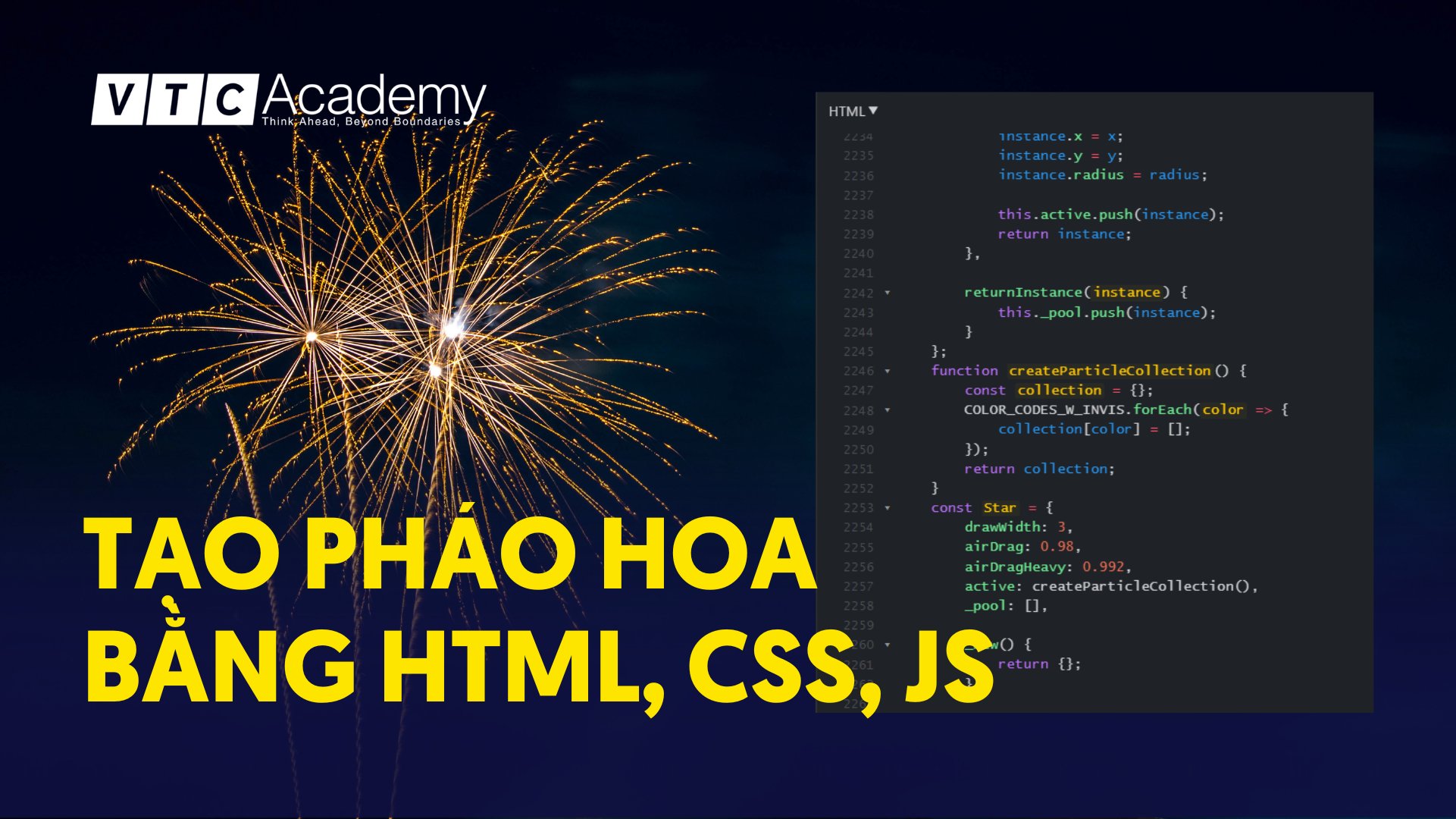 Tạo hiệu ứng pháo hoa bằng HTML, CSS, JS